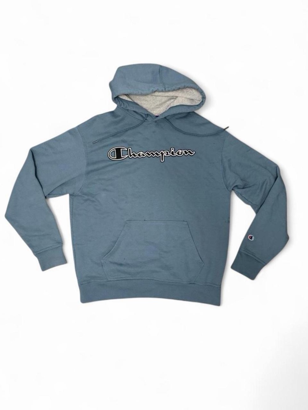 Champion Dusty Blue/ Slate Blue Script Logo Hoodie Men’s Medium Streetwear Pullo